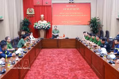 越南公安部为即将前往委内瑞拉执行任务的救援队举行出征仪式。图自越通社