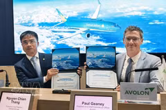 在飞机租赁协议签署仪式上的越南国家航空公司副总经理阮战胜与Avolon董事长兼商务总监保罗·吉尼。图自越通社