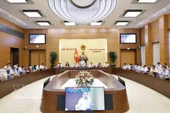 越南国会主席陈青敏在会上发表讲话。图自越通社