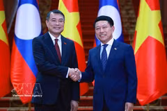 越南政府总理黎明兴与老挝政府总理沙伦赛·贡玛西。图自越通社