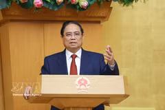 越南政府总理范明政4月4日在2026年3月政府例行会议暨政府与各地方视频会议上发表讲话。图自越通社