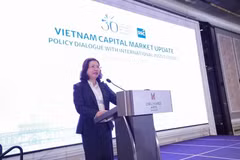 越南国家证券委员会主席武氏真芳在座谈会开幕式上致辞。图自越通社