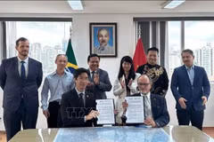 巴西-越南商会（BVC）与巴西-越南圣埃斯皮里图州工商会的谅解备忘录签署仪式。大使馆供图