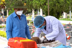 在嘉莱省德基乡德基烈士陵园开展烈士遗骸发掘、取样工作。图自越通社 