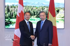 越共中央总书记、国家主席苏林会见国际民用航空组织理事会主席大沼俊之。图自越通社