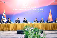 越南政府总理黎明兴与韩国总统李在明共同出席越韩经济合作圆桌座谈会 。图自越通社 