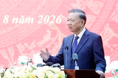 越共中央总书记、国家主席苏林在活动上发表讲话。图自越通社