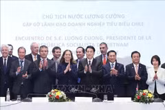 梁强会见智利各家典型企业领导。图自越通社