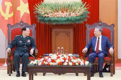 越共中央总书记、中央军委书记苏林会见中共中央军委副主席。图自越通社