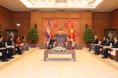 韩桑林与阮氏金银举行会谈（图片来源：越通社）