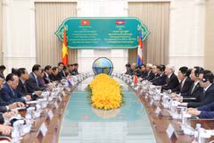 越共中央总书记阮富仲会见柬埔寨首相洪森