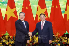 越南政府总理范明政与中国国务院总理李强在举行会谈前合影。图自越通社