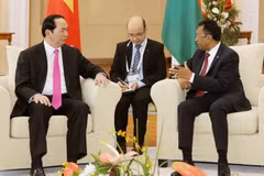 越南国家主席陈大光与马达加斯加总统举行会谈（图片来源：越通社）