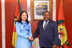 越南国家副主席武氏映春2023年访问莫桑比克期间会见了莫桑比克共和国总统菲利佩·雅辛托·纽西。图自越通社