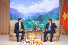 越南政府总理范明政会见韩国晓星集团总裁赵显俊。图自越通社
