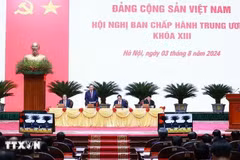 越南共产党第十三届中央委员会召开会议。越共中央总书记、国家主席苏林在会议上发言。图自越通社