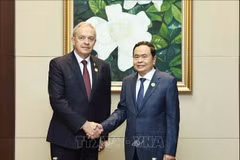 越南国会主席陈青敏会见白俄罗斯会议下院议长伊戈尔·谢尔盖延科。图自越通社