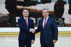 越南政府总理黎明兴与柬埔寨首相洪玛奈。图自越通社