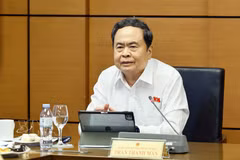 国会主席陈青敏发表讲话。图自越通社