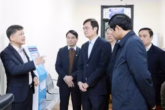 胡志明共青团中央第一书记、国家选举委员会委员裴光辉率团实地检查富寿省选举筹备工作。图自越通社