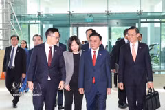 越共中央政治局委员、中央书记处常务书记陈锦秀圆满结束对新加坡的正式访问之行。图自越通社
