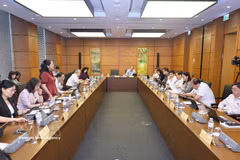 国会代表分组讨论成立广宁市和北宁市相关问题。图自越通社