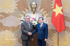 越南国会主席陈青敏在国会大厦会见德联邦议院副议长博多·拉梅洛。图自越通社