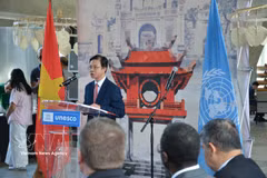越南外交部副部长、越南UNESCO国家委员会主席吴黎文致开幕词。图自越通社