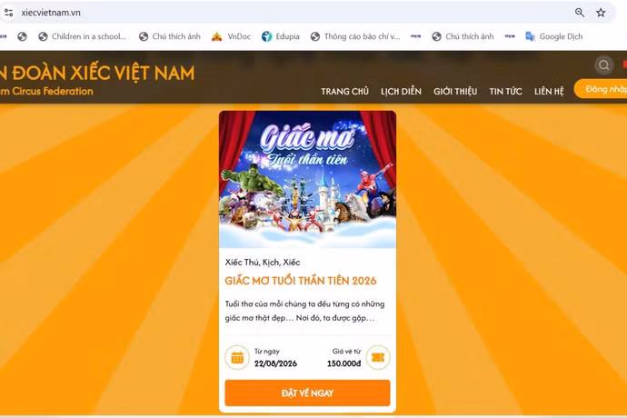 越南国家杂技联合会刚与VTC公司合作，通过 xiecvietnam.vn 网站部署了中央马戏院演出在线售票平台。图自越通社