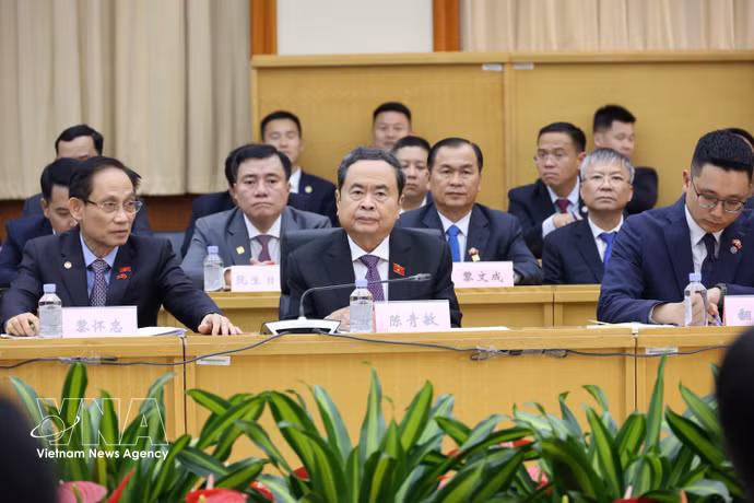 越南国会主席陈青敏出席北京三级人大经验交流座谈会。图自越通社