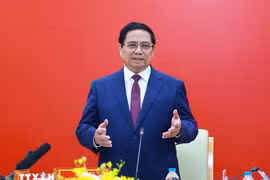 越南政府总理范明政发表讲话。图自越通社