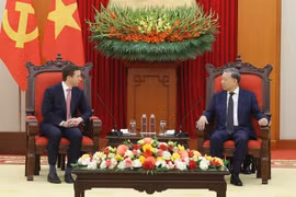 越共中央总书记苏林会见美国华平投资集团总裁杰弗里·戴维·珀尔曼。图自越通社