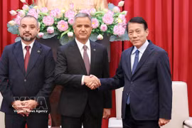 越南公安部部长梁三光大将在河内会见土耳其ICT集团董事会副主席、联合创始人穆拉特·卡亚和ANVI集团主席阿达拉特·巴基绍夫。图自越通社