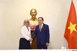 越南国会主席陈清敏会见法语国家国际组织总干事长。图自越通社