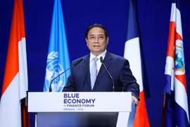 越南政府总理范明政发表讲话。图自越通社