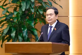 越南国会主席陈青敏发表讲话。图自越通社