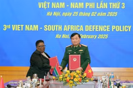 双方签署了越南与南非第三次国防政策对话会议纪要。图自越通社
