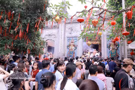 雄王祭日当天在上庙的民众。图自越通社