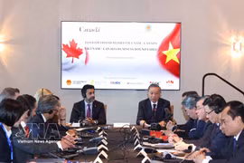 越共中央总书记、国家主席苏林出席越加企业高级别座谈会并发表讲话。图自越通社