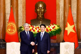 国家主席梁强（右）和吉尔吉斯斯坦总理卡西马利耶夫。图自越通社