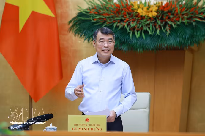 越南政府总理黎明兴在2026年8月政府例行会议上发表总结讲话。图自越通社