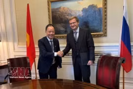 越南科学技术翰林院院长陈鸿泰与俄罗斯系统金融股份公司（AFK Sistema）负责国际业务副总裁阿尔乔姆·扎苏尔基。图自越通社