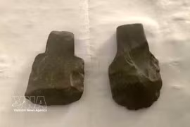 在风芽-格邦国家公园发现的石斧。图自越通社