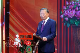 越共中央总书记、国家主席苏林在纪念活动上发表讲话。图自越通社