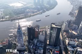 胡志明市中心沿西贡河的金融大楼。图自越通社