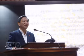 越南驻老挝大使阮明心发表讲话。图自越通社