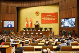 11月1日下午，越共中央政治局委员、国会党委书记、国会主席陈青敏在国会大厦主持召开会议，贯彻落实越共国会第一次代表大会（2025-2030年任期）决议。图自越通社