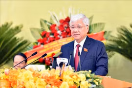 越共中央政治局委员、中央书记处书记、越南祖国阵线中央委员会主席杜文战出席大会并指导工作。图自越通社