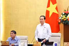 国会主席陈青敏发表讲话。图自越通社