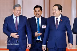 越南国会主席陈青敏会见柬埔寨首相洪玛奈。图自越通社